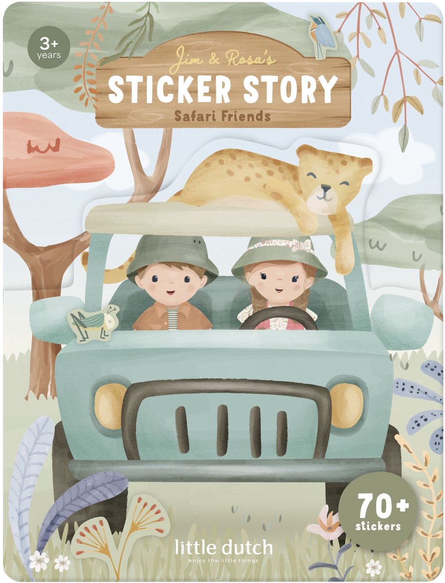 Little dutch stickerboek - safari - 70+ stickers - met speelachtergrond - knutselen - speelgoed kinderen - voor meisjes en jongens - vanaf 3 jaar