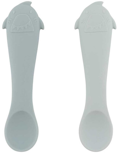 Trixie | first baby spoons 2-pack – mr. shark – soft silicone – easy to grip – 4m+