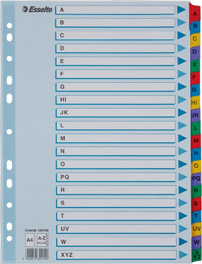 Esselte Register A4 – Register A–Z – Karton mit Mylar-Verstärkung – 11 Löcher – mehrfarbig