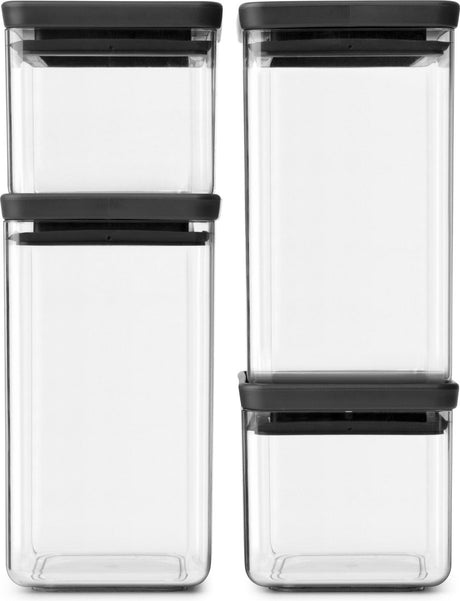 Brabantia leckere+ Vorratsbehälter – stapelbar – 2x 0,7 l 2x 1,6 l – dunkelgrau