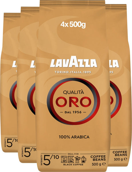Lavazza qualità oro Kaffeebohnen – 100 % Arabica-Kaffeebohnen – Intensität 5 10 – 4 x 500 Gramm