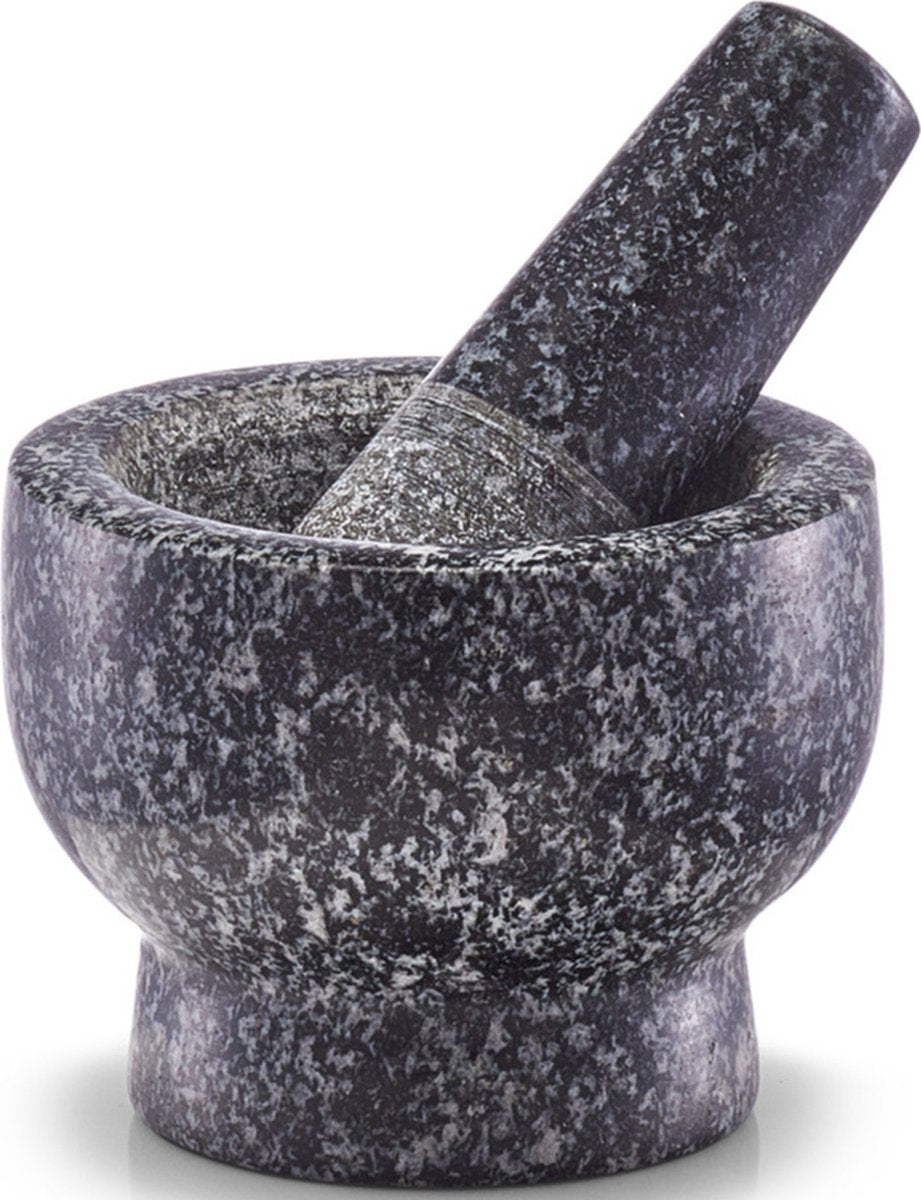 Zeller vijzel met stamper - graniet - 9 cm - antraciet grijs - kruiden en specerijen vermalen - pasta's en pesto maken - vijzels
