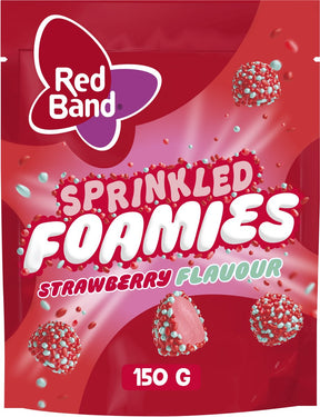 Red band sprinkled foamies strawberry snoep 10x150g