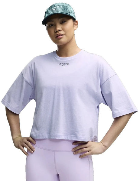 Puma x hyrox cropped lifestyle t-shirt met korte mouwen paars s vrouw