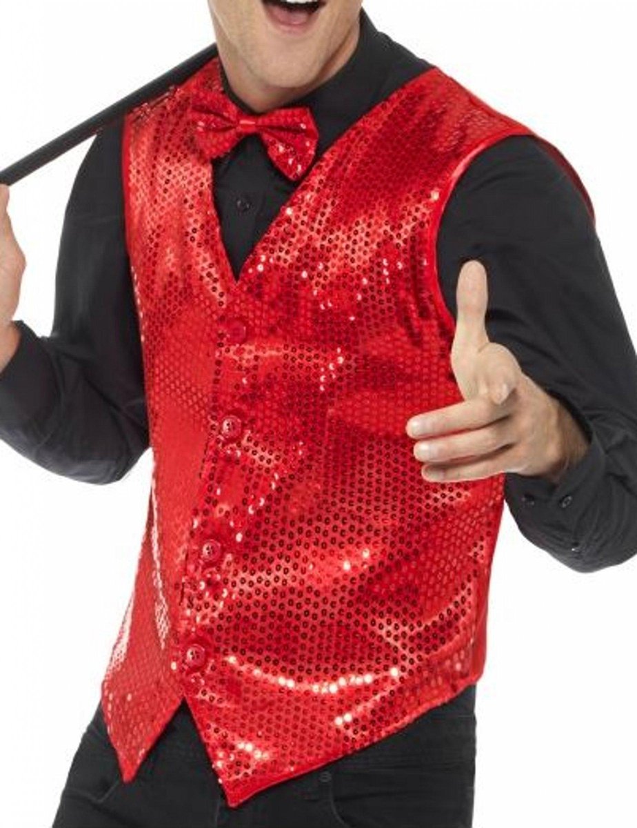 Smiffys - sequin waistcoat kostuum - m - rood