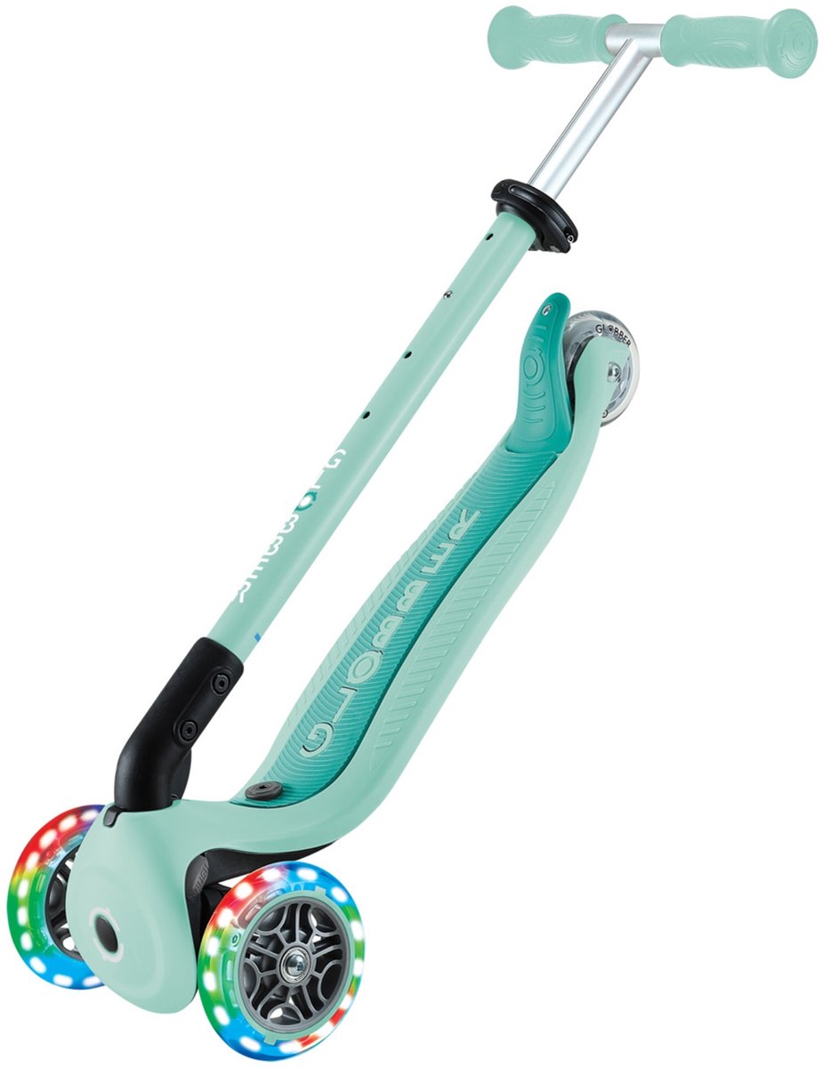 Globber Mitwachsroller – Go Up Active Lights Mint – Mint – leuchtende Räder – mit Schiebestange – höhenverstellbar – von 15 Monaten bis 9 Jahren