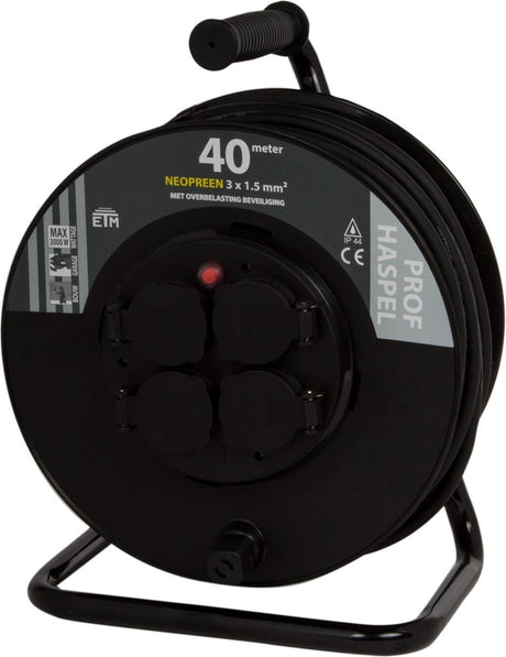 Q-Link ETM Kabeltrommel Profi – 40 m mit 3 x 1,5 mm2 Neoprenschnur – Schwarz