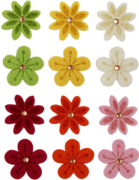Creativ Company Filzblumen mit Strasssteinen, D 30 mm, Stärke 2,5 mm, 120 Stück 1 Box