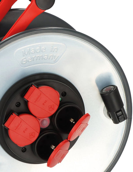 Brennerstuhl Baukabeltrommel 4-fach H07BQ-F 3 x 1,5 mm Stahl IP44 50 Meter – rot 9191500210
