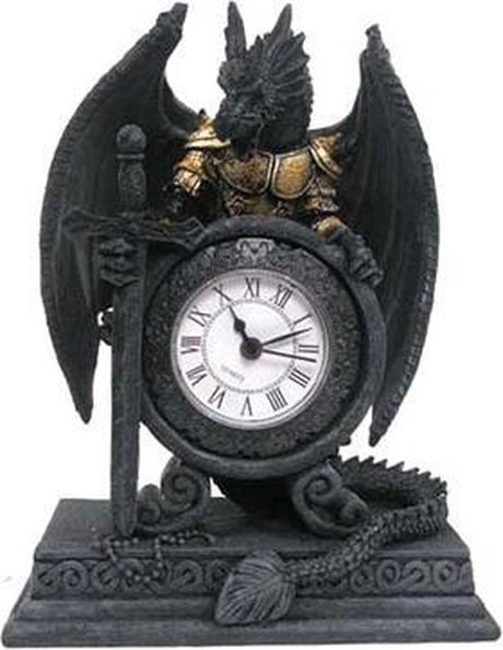 Puckatoruhr Drache in Rüstung - Gothic Tischuhr - Höhe 20cm