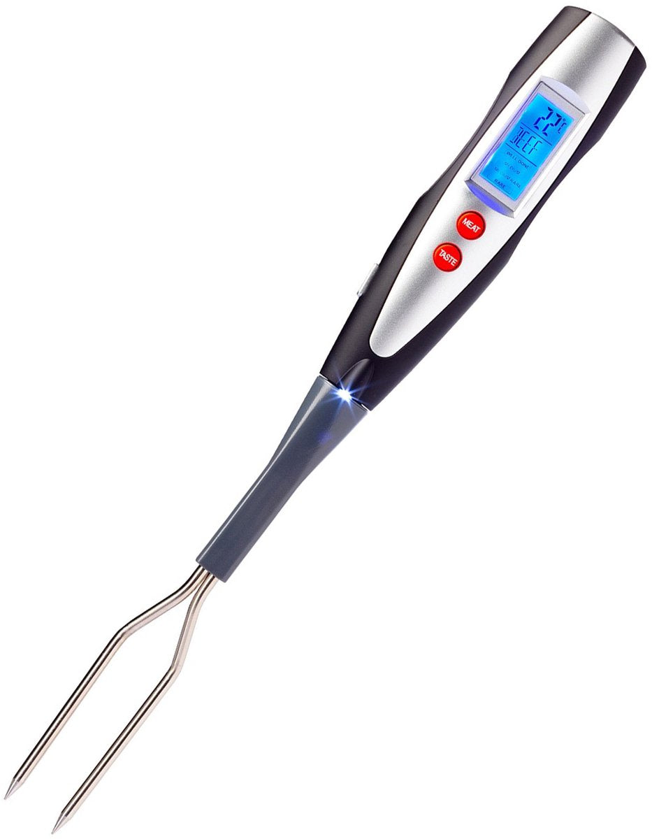Westmark Brat- und Grillgabel mit Thermometer, mit LED-Anzeige und Taschenlampe, Länge: 38,5 cm, Edelstahl Kunststoff Silikon, Silber Schwarz Rot, 15042280