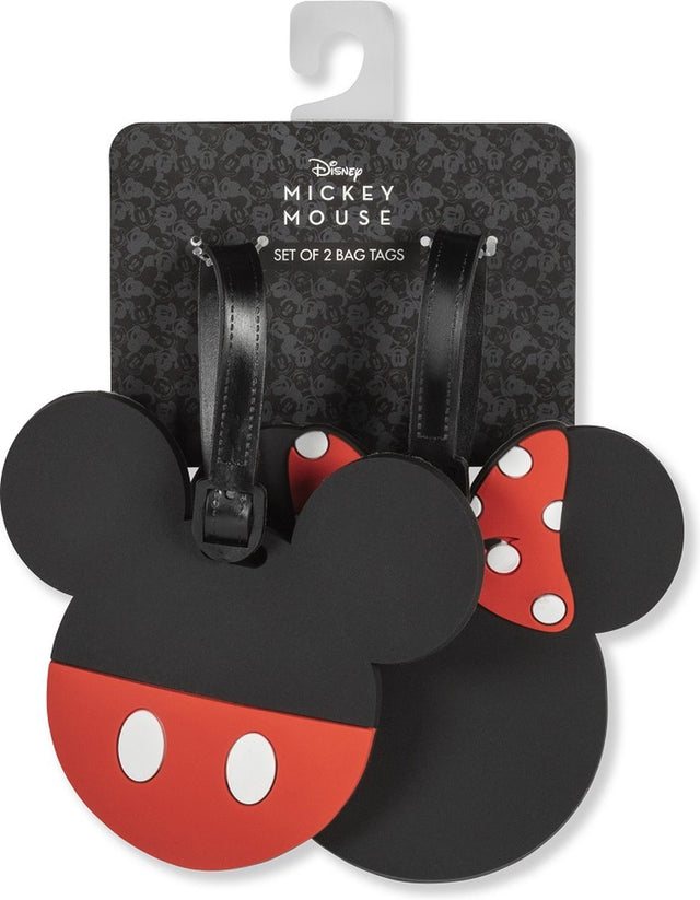 Karactermania disney mickey minnie mouse black and red 2 piece luggage tags