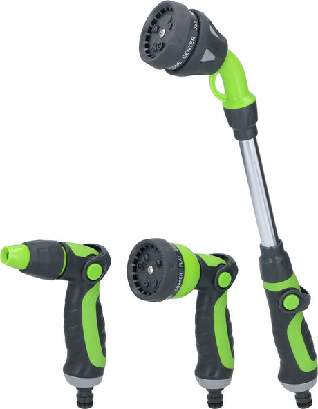 Kinzo 3-delige sproeikop set tuinslang - spuitpistool, sproeipistool en uitschuifbare sproeikop 15 - 8 sproei standen - aansluiting tuinslang - groen zwart