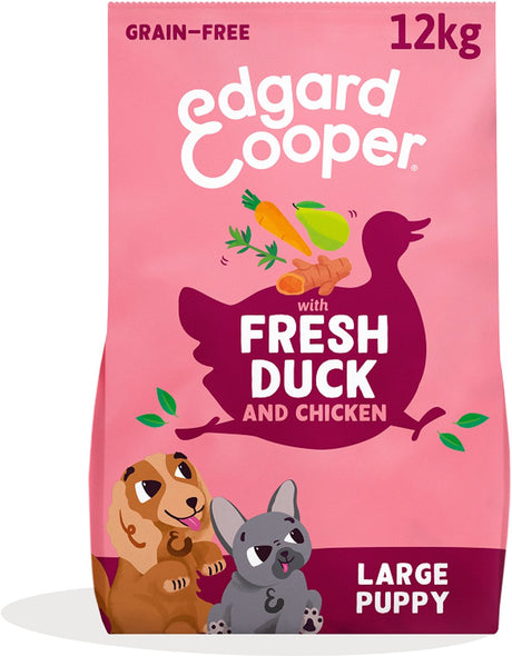 Edgard Cooper Welpenfutter für große Hunde, frisches Entenhuhn, 12 kg, getreidefreie Rezeptur mit natürlichen Zutaten, perfekte Ballaststoffbalance