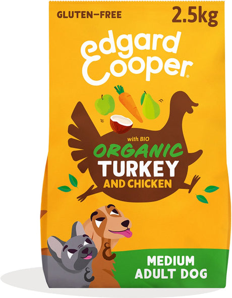 Edgard Cooper Adult Hundefutter für mittelgroße Hunde, Bio-Putenhuhn 2,5 kg, Bio-Rezeptur mit frischem Fleisch voller Proteine, mit natürlichen Zutaten