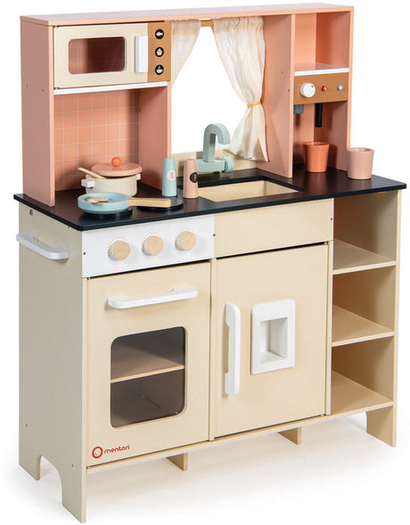Mentari Spielküche – Creme – 77,70 x 32,50 x 91,40 cm – mit Zubehör – 3 Jahre