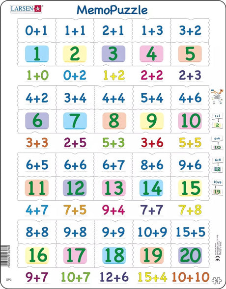 Selecta Larsen Memo-Puzzle – Addition mit Zahlen von 0–20, 40-teilig.
