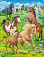 Larsen-Pferde auf einer Bergwiese – Puzzle – Tiere – Pferde – Lernpuzzle für Kinder – 65 Teile – hergestellt in Norwegen – extra dicke 2,5 mm Teile – Tablett mit festem Rand