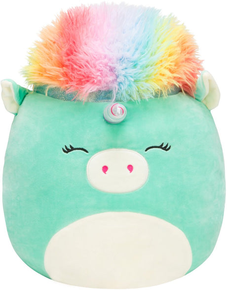Squishmallows – großes, 35 cm großes, blaugrünes Plüsch-Einhorn mit Regenbogenhaaren