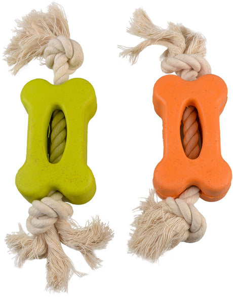 Duvo plus – Spielzeug für Tiere – Hund – Öko-Gummi, flaches Bein, Bambus, Reis + Baumwolle, 27 x 6,5 x 3,8 cm, gemischte Farben – 1 Stk