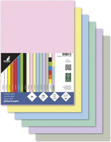 Kangaro papier - a4 - 120 grams - pastel assorti - 100 vel