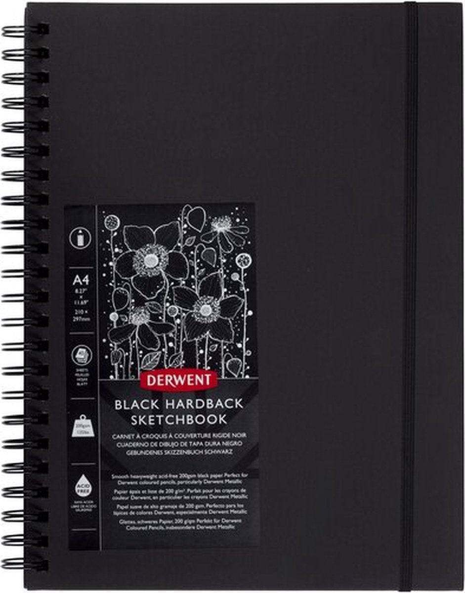 Derwent A4-Skizzenbuch zum Zeichnen und Schreiben – 40 Blatt – säurefreies Papier – professionelle Qualität – Schwarz