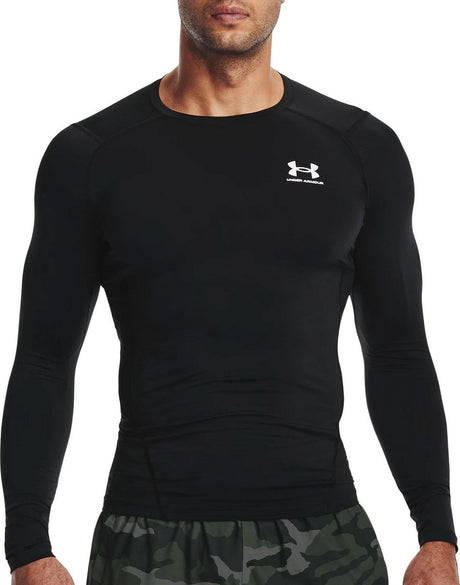 Under Armour UA HG Armour Comp LS-BLK Herren-Sportshirt – Schwarz – Weiß