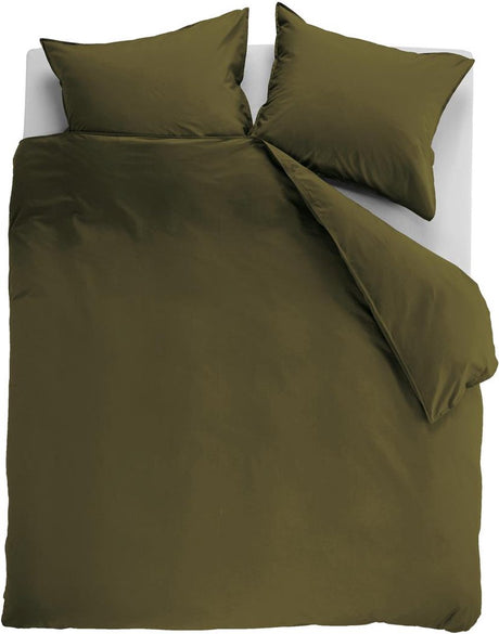 Ambiante cotton uni dekbedovertrek - effen - lits-jumeaux - 240x200 220 cm - olijfgroen