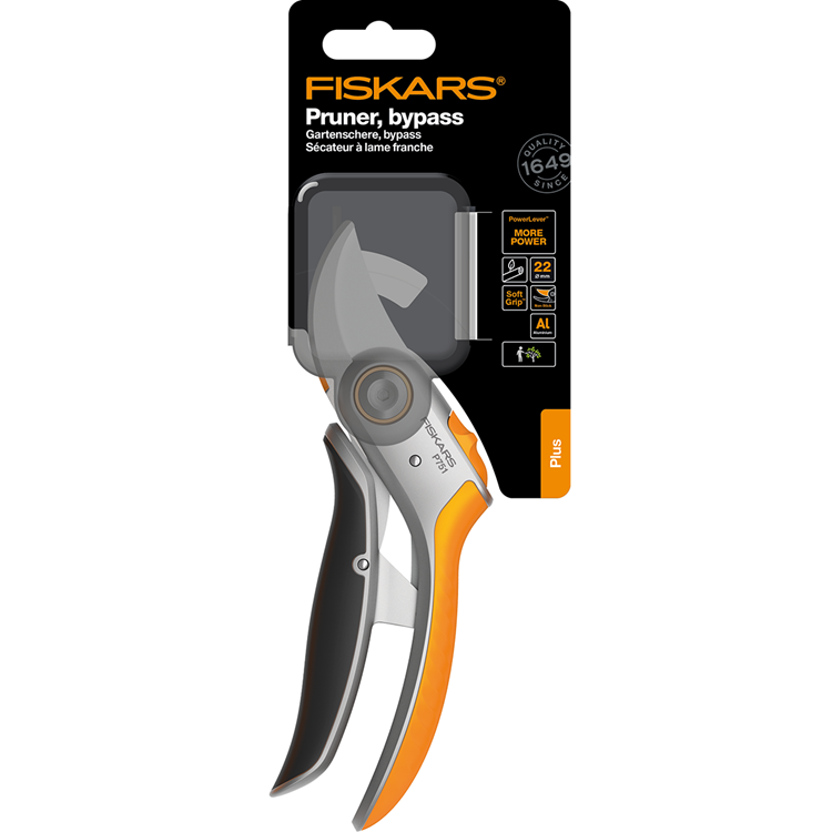 Fiskars 1067656 – plus Powerlever-Metall-Gartenschere Bypass P751 | 4 Stück