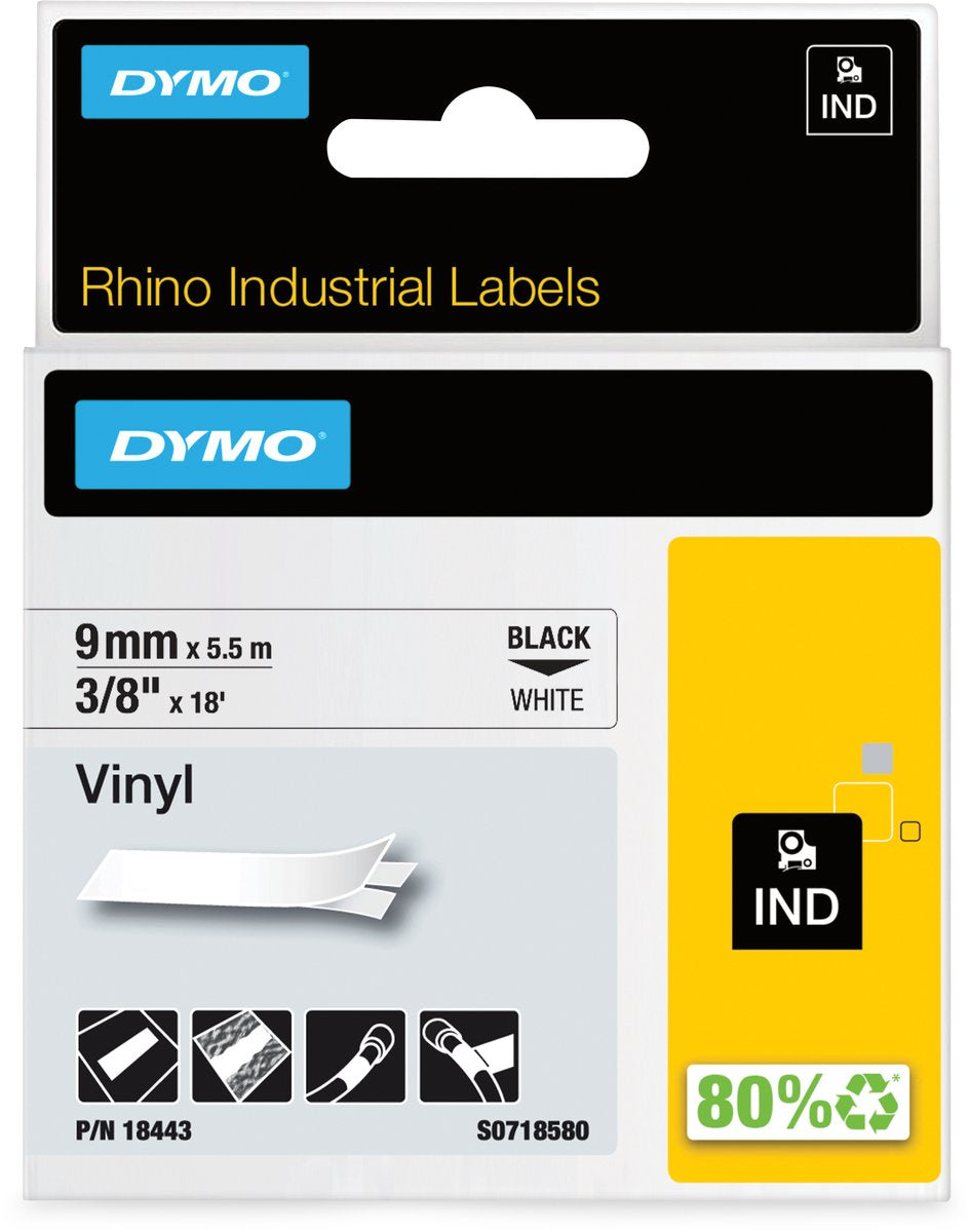 Dymo Etikettenband 18443 9 mm x 5,5 m schwarz, weiß