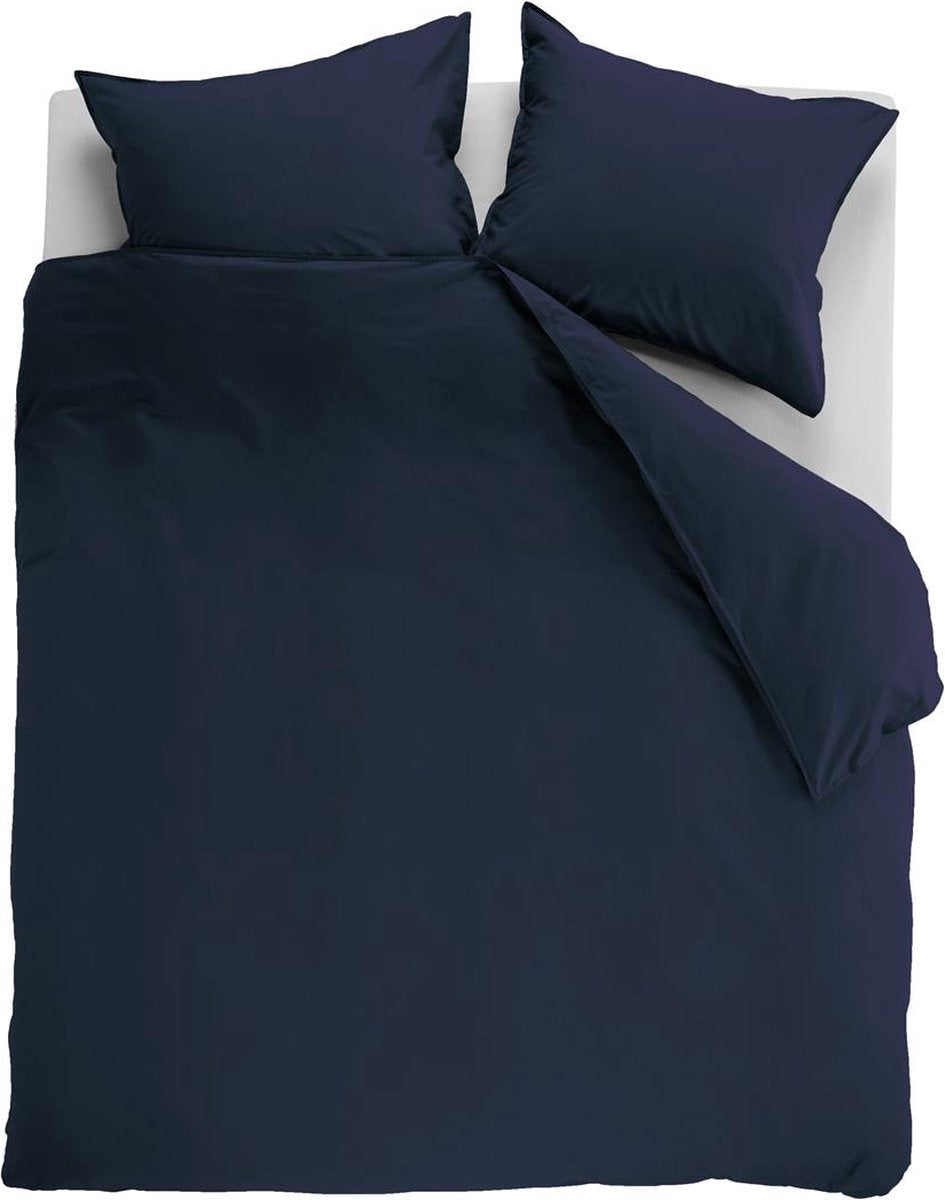 Ambiante cotton uni dekbedovertrek - effen - lits-jumeaux - 240x200 220 cm - donker blauw
