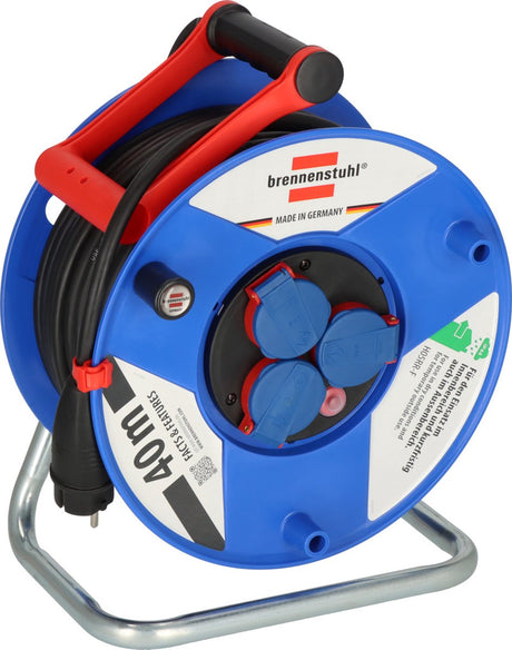 Brennerstuhl garant ip44 Kabeltrommel (Kabeltrommel mit 40 m Kabel, Spezialkunststoff, für den kurzfristigen Außeneinsatz, hergestellt in Deutschland) blau