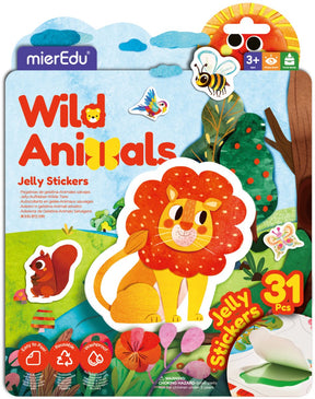 Mieredu jelly stickers - wilde dieren - herbruikbaar - +30 stuks - 3 jaar