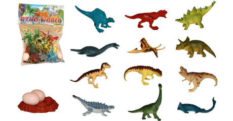 Dinos mit Zubehör im Beutel 17-teilig 23x19x6cm