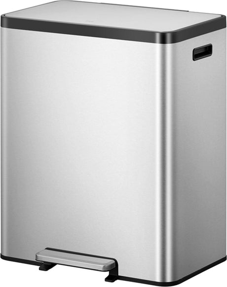 Eko - ecocasa 2 Recycling-Treteimer 36+24 Liter - Edelstahl Polypropylen - mattierter Edelstahl - Abfalleimer