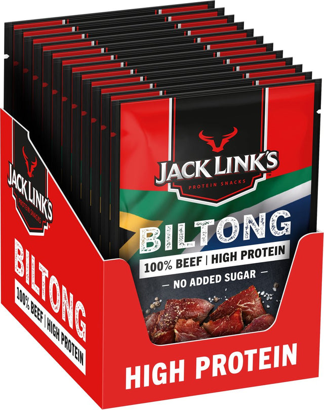 Jack Link's Original Biltong Jerky (12x60g) – hoher Proteingehalt – 100 % Rindfleisch – 50 g Proteine pro 100 g – idealer Proteinsnack als Snack oder vor dem Training
