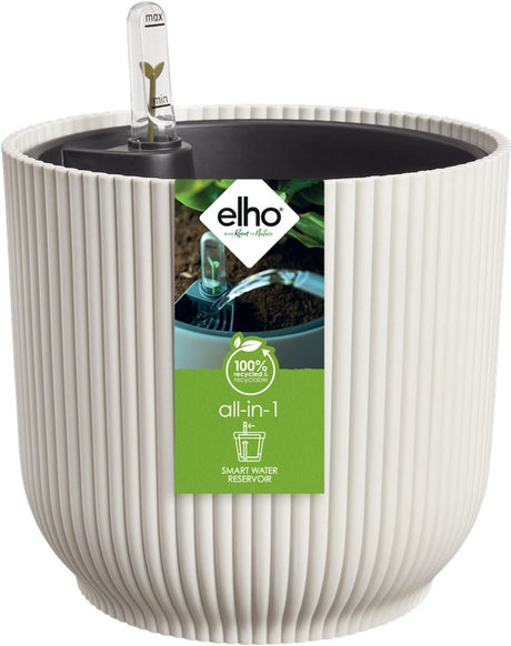 Elho All-in-1 Vibes Round 25 + Swi 24 – Blumentopf mit Wasserzähler – 100 % recycelter Kunststoff – ø 25 cm – Leinenweiß