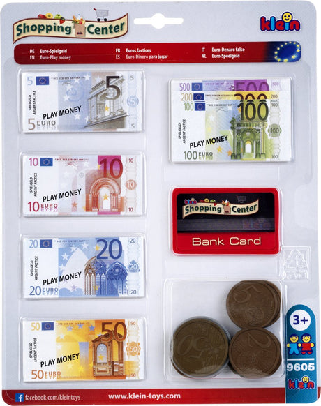 Klein Toys - Euro-Spielgeld - inkl. Kreditkarte, Münzen und Banknoten – mehrfarbig