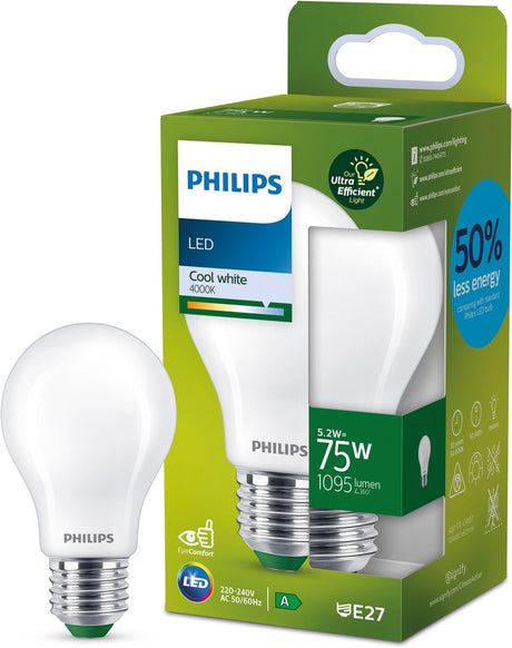 Philips led philips ultra efficient led lamp mat - 75 w - e27 - koelwit licht