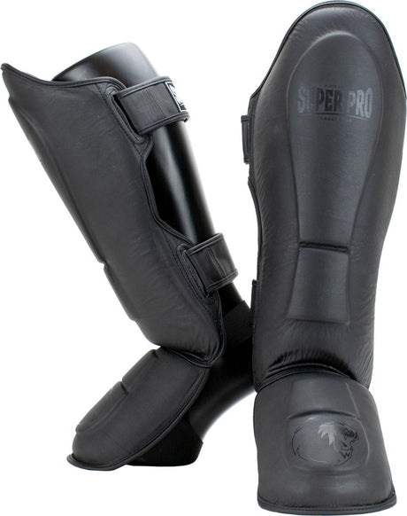 Super pro combat gear lederen scheenbeschermer guardian grijs large