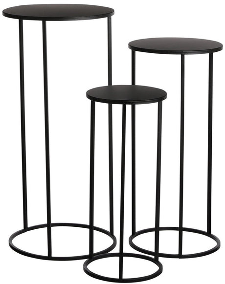 Mica decorations quinty bijzettafel - set van 3 - h70 x ø32 cm - metaal - zwart