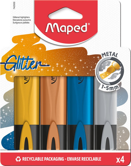 Maped Office Maped Fluo'peps Glitzer-Textmarker aus Metall – 4 Stück