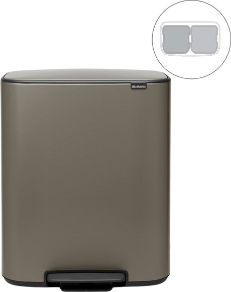 Brabantia Bo Abfallbehälter – 2 x 30 Liter – Mülltrennung – Platin