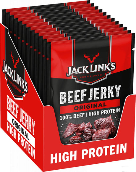Jack Link's Original Beef Jerky – hoher Proteingehalt – 100 % Rindfleisch – hoher Proteingehalt – idealer Protein-Snack – für zwischendurch, unterwegs oder zum Sport – 12 x 60 g