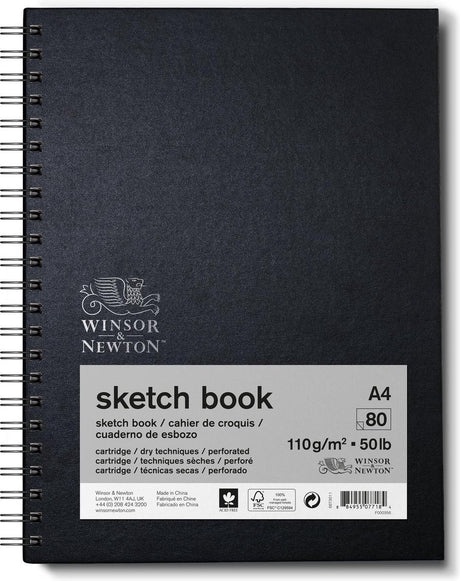 Winsor Newton 6673011 Spiral-Skizzenbuch, A4, 110 g/m², 80 Blatt, Zeichenpapier zum Skizzieren, Zeichnen