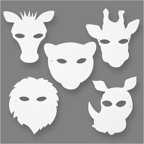 Creativ Company Dschungel-Tiermasken, H: 22,5-25 cm, B: 20,5-22,5 cm, 230 g, weiß, 16 Stück 1 Box