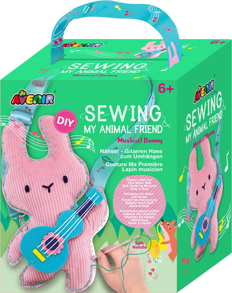 Avenir mein Tierfreund-Nähset – Hase mit Gitarre – 17,5 x 29 cm – mit verstellbarem Riemen – 6 Jahre