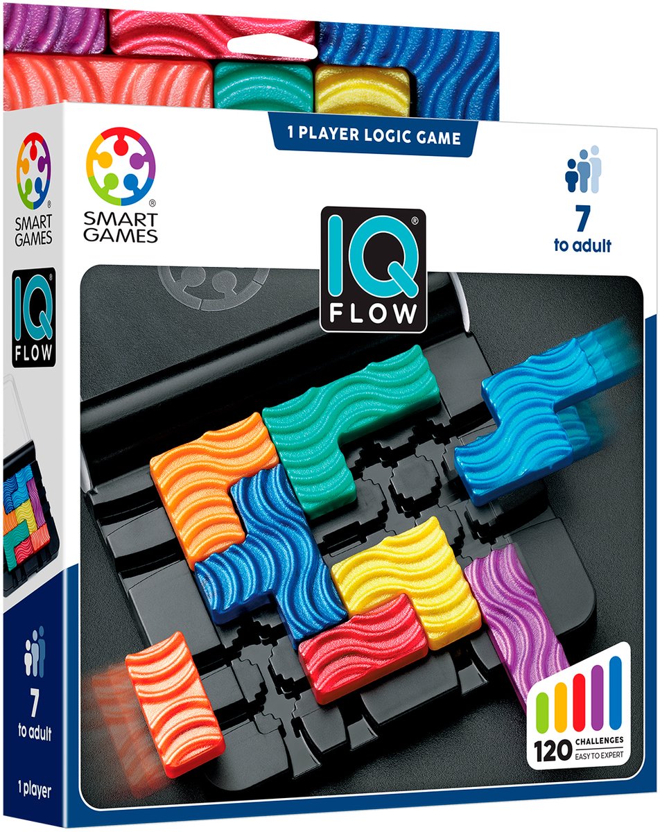 Smartgames IQ Flow – 120 Aufgaben mit Schiebemechanismus – Denkspiel Reisespiel – Solospiel – ab 7 Jahren
