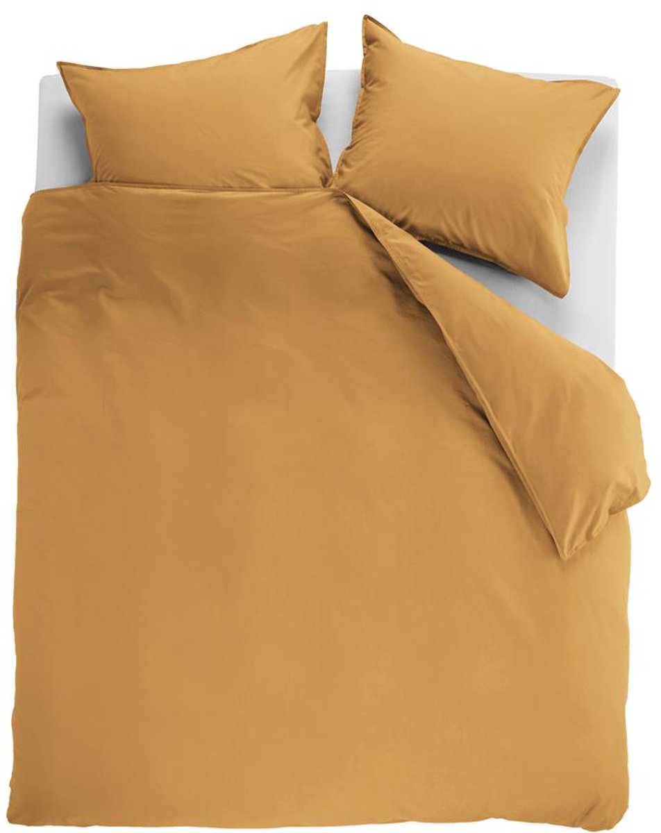Ambiante cotton uni dekbedovertrek - effen - lits-jumeaux xl - 260x200 220 cm - oker