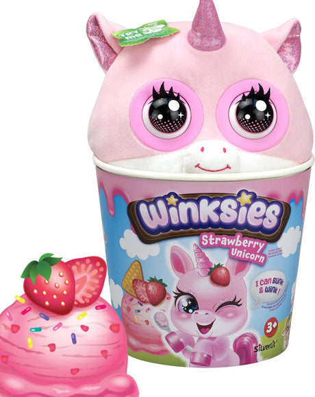 Silverlit Winksies Erdbeer-Einhorn – interaktives Kuscheltier im Eisbecher